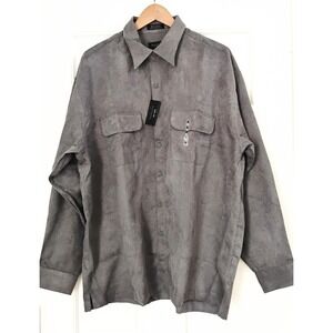 NWT Van Heusen Mens Soft Suede Shirt Grey Long Sleeve Button Down XL 17-17.5